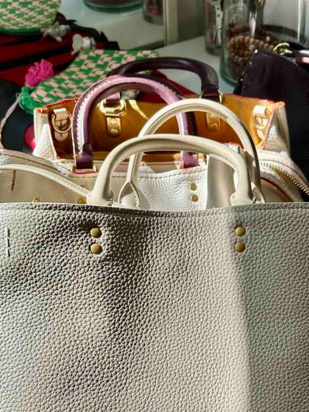 NWT QUINCE 30/31 Italian Leather Medium Convertible Satchel Taupe Ecru 3way bag - Picture 15 of 16